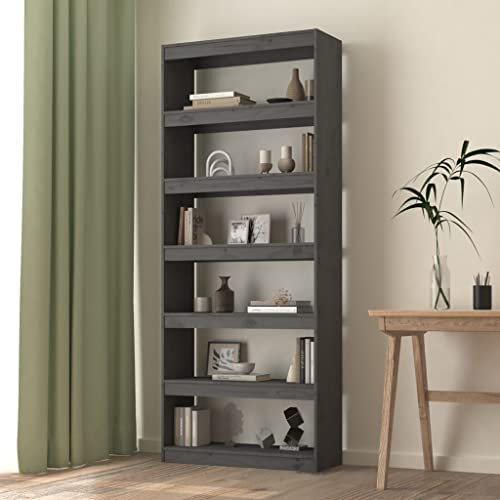 CKioict Eckvitrine Modernes Standregal Wohnzimmermöbel Bücherregal/Raumteiler Grau 80x30x199,5 cm Massivholz Kieferfür Wohnzimmer, Schlafzimmer, Büro