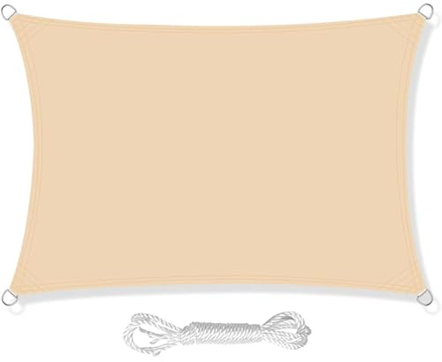 HEYOMART Sun Shade Sail 2m x 4m Rectangle Shade Sails Waterproof Outdoor Garden Patio Party Sunscreen Awning Canopy 98% UV Block With Free Rope, Beige