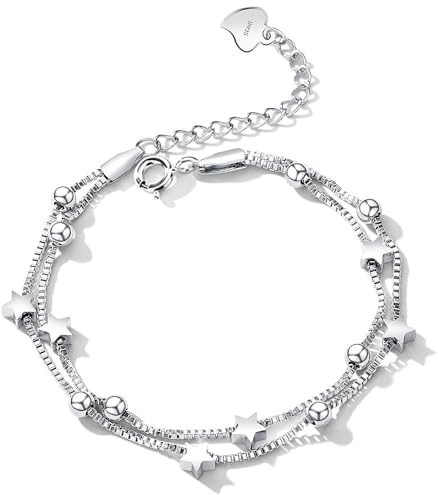 SENLINLU Armbänder für Frauen Armband Silber 925 Damen Stern Perle Armbänder Freundschaftsarmband Verstellbare