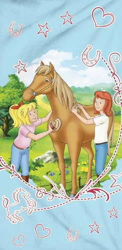 Bibi and Tina Bath Towel Star Magic 75 x 150 cm Blue 100% Cotton Velour Quality Bibi Blocksberg Tina Horses Girl Sabrina Amadeus Beach Towel Beach Towel Matching Bed Linen