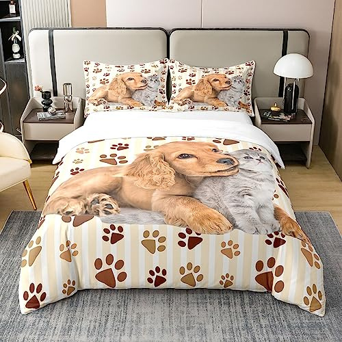 Homemissing Chat Chien 100% Coton Housse de Couette 220x240cm Parure de lit Coton Ensemble Housse de Couette pour Chat Chambre à Coucher Parure de lightCoton Ensemble Housse de Couette pour Animaux