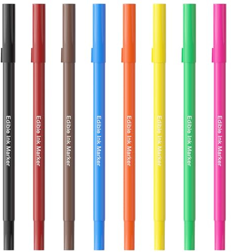 Jewem Edible Markers for Cookie Decorating,8Pcs Ultra Fine Tip(0.5mm) Food Coloring Pens, Upgrade Double Side Food Grade Pens for Decorating Fondant Cakes, Easter Eggs, Frosting, Macaron,Halloween and Christmas Gifts