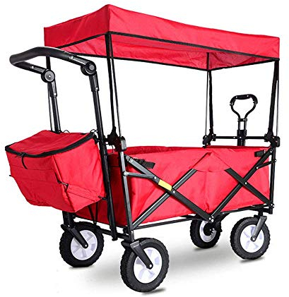 CUNTO Klappwagen, tragbarer Gartenwagen, Tragfähigkeit 80 kg, mit Sicherheitsgurt, Markise, Kühltasche, großer Lunchbox, für Picknicks, Camping, Einkaufen, Strände, Konzerte
