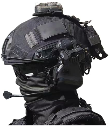 PJ Fast Tactical Helm Kombiniert, Militär-Stil Schutzhelm Mit Tactical Headset Und Helmüberzug NVG Modell Teleskop-Modell Für Airsoft Paintball Outdoor Jagd Ausrüstungskombination