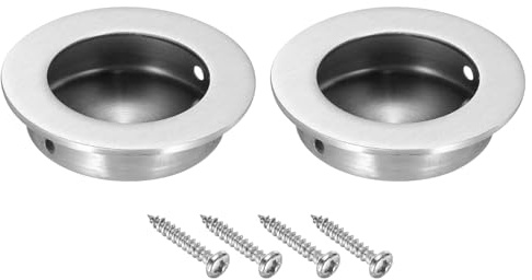 PATIKIL 2/50mm Diámetro Redondo Empotrados Puerta Tiradores 2 Paquete 304 Inoxidable Acero Dedo Tiradores Gabinete Manijas para Corredizas Puertas Gabinetes Cajones Plata