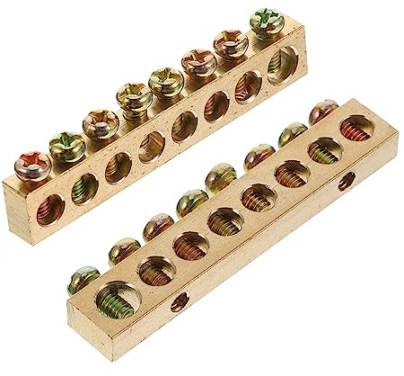 FUNOMOCYA Barra De Tierra De Terminal De Cobre Tornillos, 4 Piezas, 8 Orificios, Terminal De Cable Para Distribución Eléctrica, Barra De y Puesta a Tierra, Uso Industrial y Equipos Eléctricos