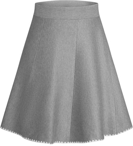 Skater Rock Damen Midirock Hohe Taille Rock A Linie Swing Faltenrock Grau L