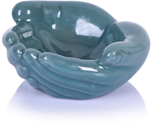 oliruim Ceramic Hands Bowl Dish Sculpture, Giving Hands Candy Holder for Succulent Planter, Crystal Rock Holder, Office, Keys Bowl for Entryway Table (Blue)