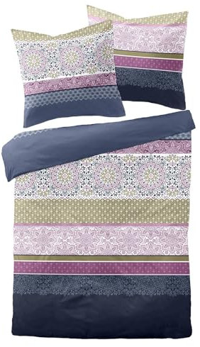 Traumschlaf Moderne Biber Bettwäsche Helsingor lila kuschelig weich aus 100% Baumwolle mit Reißverschluss - Made in Germany 135x200 cm + 80x80 cm