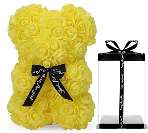 Genérico Oso de Rosas, Oso de Peluche Rosa Rojo con Caja Regalo, Oso Rosa Artificial, Regalo para Madres, Novia, San Valentín, Cumpleaños, Bodas, Graduación, Aniversarios (I- Amarillo)