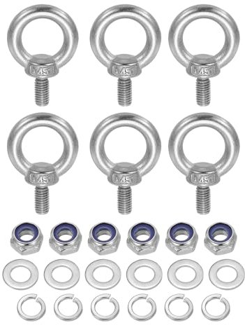 sourcing map Lifting Shoulder Eye Bolt M5 x 12 mm, 304 Stainless Steel Ring Shape Male Thread Eyebolt with Nuts Washers for Engineering Port Marine Hanging Pack of 10