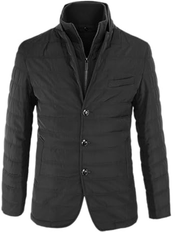 VEQUÈ Giubbotto Uomo Invernale Giacca Imbottita Casual Maniche Lunghe Zip Giubbino Sartoriale Giaccone Elegante Piumino (IT, Testo, 4XL, Regular, Regular, NERO)