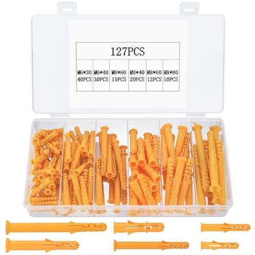 127 Pz Tasselli per Cartongesso per Carichi Pesanti, Tasselli Universali Assortiti, Tassello in Plastica, Tasselli da Muro Fissaggio Cartongesso, Tasselli per Mattoni Forati Muro Pieno(Giallo)