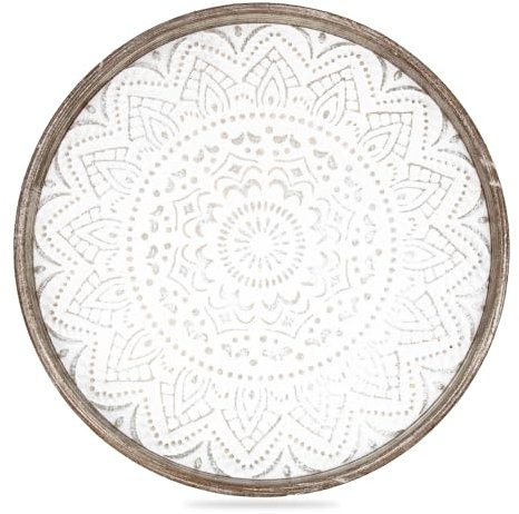 30CM Rustic Wooden Serving Tray Perfume Tray Table Centrepiece Home Decor Wood Candle Holder Living Room Kitchen Ottoman Trays Christmas Decorative Plates Coffee Table Serving Platters Wooden Colour