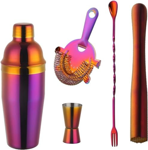 QTANZIQI Juego de coctelera de 750ml, coctelera de Acero Inoxidable Boston, coctelera, vertedor de Vino, Herramienta de Barra Dorada para Fiesta