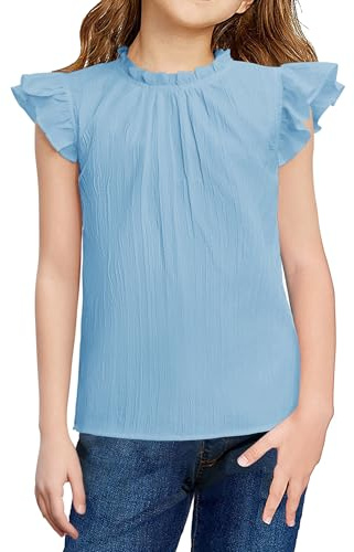 Arshiner Camiseta De Verano para Niñas Blusa con Volantes Las Mangas Y Cuello A Camisa Holgada Y Elegante para Niños Top Moda Informal 5-12 Años