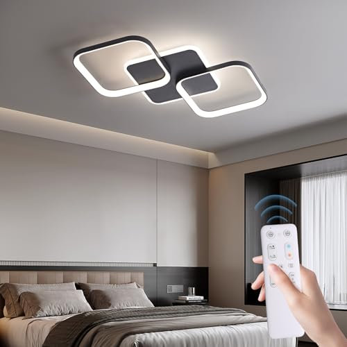 ANTENLICHT Plafonnier LED Moderne Dimmable avec Télécommande, 40W 4500LM Lampe de Plafond Avec Fonction Mémoire, Luminaire Plafonnier LED pour Chambre salon, Salle à manger Cuisine, Noir 50x50x5cm