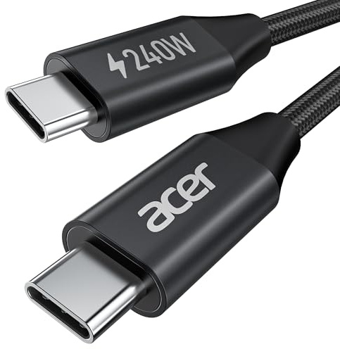 Acer USB C Kabel 2m, 240W USB C auf USB C Kabel aus Nylon+Aluminium, USB Typ C PD Ladekabel für Laptop, iPhone 15/16 Serie, Macbook/iPad Pro/Air, Surface Go/Pro, Galaxy S24/23/22/21, Pixel 7 usw.