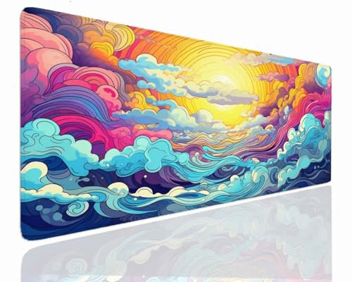 Tapis de Souris XXL 1600x800x4mm Grand Tapis de Bureau Tapis de Souris Gamer Tapis Bureau Gaming Antidérapant Résistant à l'eau, Tapis Souris XXL Mouse Pad Mat Vague sous-Mainm, Clavier Souris J-1142