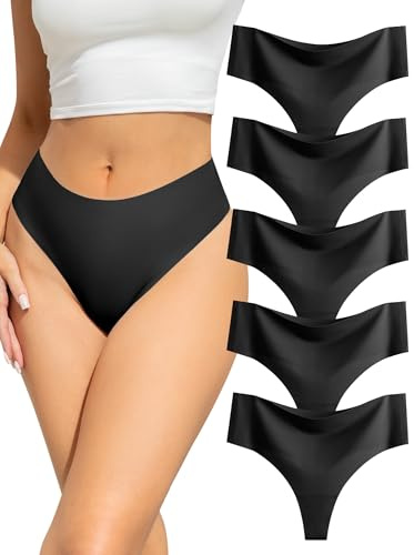 VOENXE 5 Pack Stringtrosor HöG Midja,Mjukseamless Trosor Dam Flerpack String,UnderkläDer Dam,Sport Stringtrosa FöR Kvinnor,Osynliga Thong Panties Women,Seamless Underwear Tanga,SöMlöSa Damtrosor