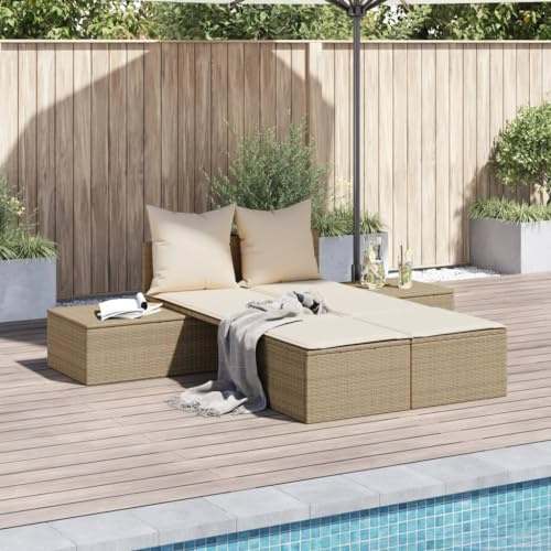 XINCXIN Doppel-Sonnenliege, relaxliege Wohnzimmer korbsessel Outdoor Strand Stuhl gartenstuhl hochlehner Geeignet für Home Camping Outdoors Balcony Garden mit Auflagen Beige Poly Rattan