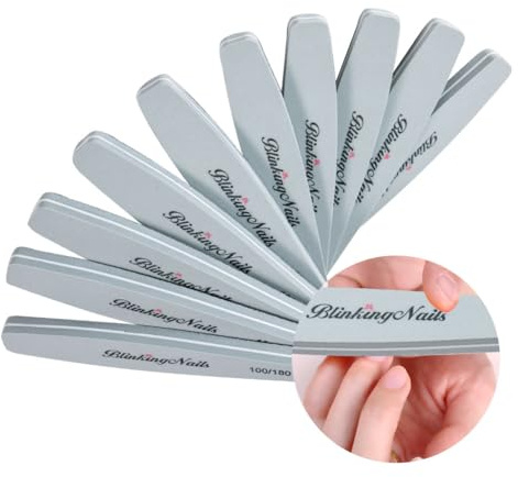 BlinkingNails Nail Buffer Block Sponge Nail File and Buffers for Nail Art Care Double Sides Design 100/180 Grit Professional Manicure Nail Tools Olive Shape Color Grey Pack of 10pcs (Grey)