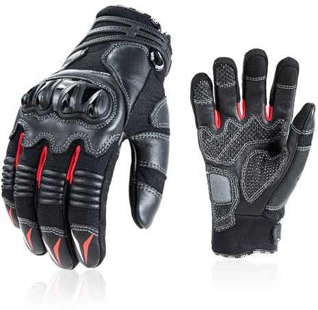 Vgo... Fingerhandschuhe mit Touchscreen-Funktion, Lederhandfläche, TPU-Knöchelschutz, Anti-Schock-Motorradausrüstung für Männer, robust für Fahrrad, Bauarbeiten, ATV (GA5179HL,schwarz,S)
