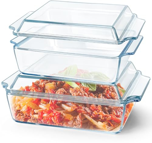 2 Pack Rectangular Glass Casserole Dish With Lid Glass Bakeware Microwave Casserole Dish Lidded Oven Cookware (2.1QT & 1QT)