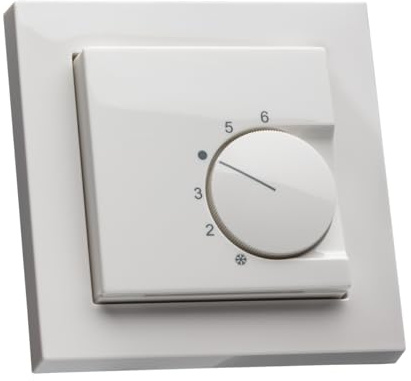 Raumthermostat inkl. GIRA E2 1-Fach Rahmen 021129 in reinweiß Glanz für Fußbodenheizung Stellantriebe 230V | Halmburger RTR-5510rg mit Abdeckung 55x55 mm