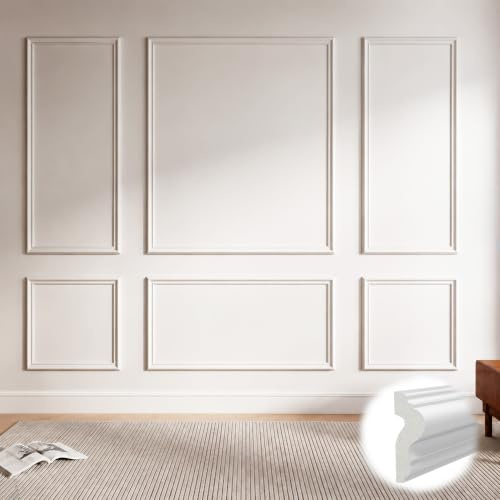 Umisu Lot de 6 Moulures Murales Prédécoupées, Kit de Lambris Mural - Prêt à Installer avec Colle, 3 Panneaux Supérieurs + 3 Inférieurs, Cadres Décoratifs Peignables pour Salon et Chambre