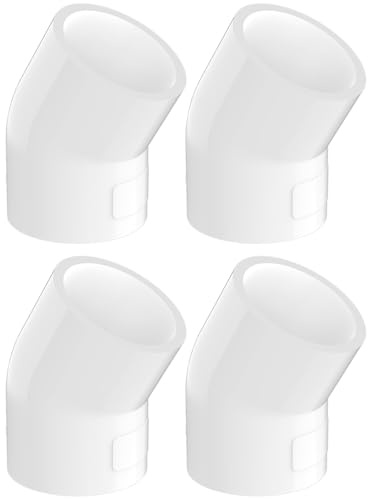 4-Pack 1 Inch 45 Degree PVC Elbow Pipe Fittings, Furniture Grade SCH40 PVC Pipe Connectors, 2 Way Socket Corner Joints for DIY Shelves, Garden Support Structures & Greenhouses, White