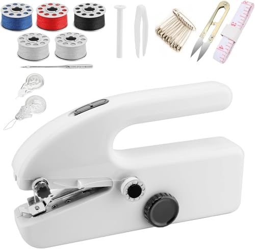 Mini Sewing Machine, Handheld Sewing Machine, Portable Sewing Machines | for Beginners with Two Speeds, Dual Electric Power Mode, Easy to Use, Suitable for Home, Travel and DIY (White)