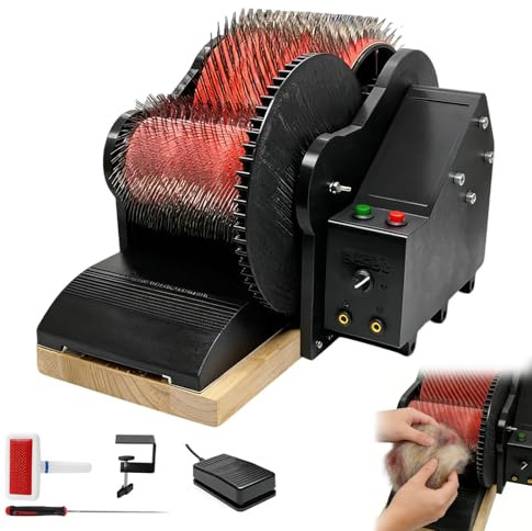 Ullkardingmaskin, 50 W 56 RPM fibertrumma Carder med fotpedal, justerbar hastighet, framåtvänd för borttagning av fiberorenheter i ullblandning och kamning