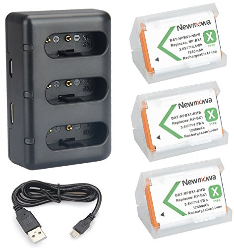 Newmowa NP-BX1 Batería (3-Pack)y Cargador USB de 3 Canales para Sony NP-BX1 | Compatible con Sony ZV-1,ZV-1F,ZV-1 II y Cyber-Shot DSC-RX100, II, III, IV, V, VI,VII,WX500,WX350,WX300,HX50V,HX60V,CX405