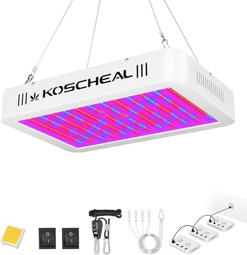 KOSCHEAL KS1200 LED Plant Grow Light Full Spectrum Daisy Chain with LM301B Veg Bloom Double Switch for Indoor Plant Seedling Flower and Fruiting to Provide Suitable Spectrum Quiet Built-in Fan 130W±5%