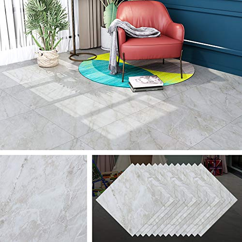 Livelynine 16-Sheet Light Grey Peel and Stick Floor Tile Waterproof 12X12 Vinyl Flooring Tiles for Kitchen Self Adhesive Floor Tiles Sticky Bathroom Flooring Laminate Linoleum Bedroom Renter Friendly
