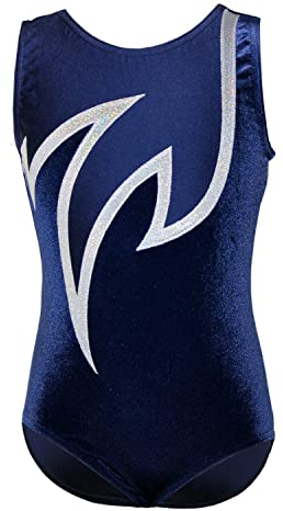 GymStern Gymnastikanzug Turnanzug Modell Java Spezial Samt & Glitzerlycra Kurzarm Turnbody, Größe:158-164, Farbe:Blau/Weiß