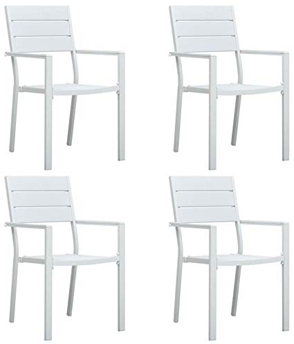 Tidyard 4X Gartenstuhl mit Armlehne Essstuhl Gartensessel Stuhl Stühle Sessel Gartenstühle Terrassenstuhl Garten HDPE Holz-Optik Weiß