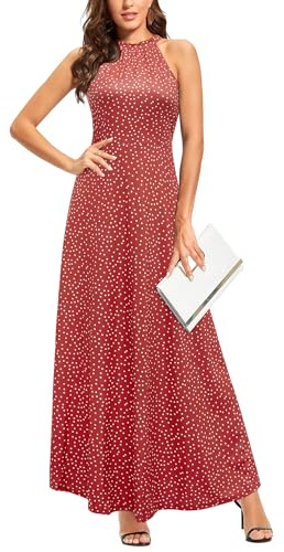 STYLEWORD Vestido Largo con Hombros Descubiertos y sin Mangas con Estampado Floral para Mujer Vestido Largo Elegante con Cuello Halter
