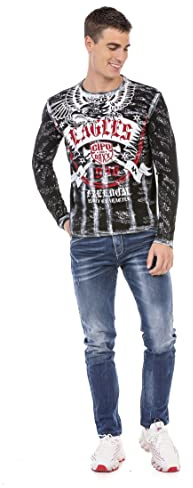Cipo & Baxx Herren Sweatshirt CL493 Schwarz – Stylischer Pullover im Modernen Streetwear Look mit Rundhals & Print – Bequemer Sweater für Alltag, Freizeit & Party - CL493 Schwarz M
