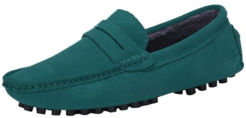 Jamron Män Mocka Läder Penny Loafers Komfort Körskor Mockasin Tofflor Plyschfodrad Himmelsblå 2088-2 EU46.5