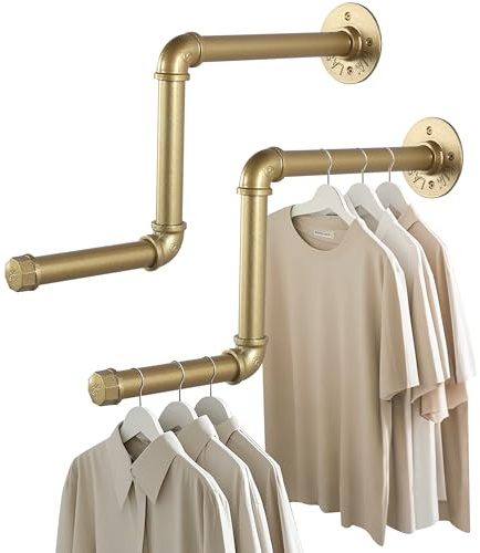 AddGrace Röhrenförmige Kleiderständer 2 x 18 Zoll abnehmbare Kleiderständer DIY Wand montiert industrielle röhrenförmige Kleiderbügel für Haus und Kleidung Geschäfte (Gold) 46cm