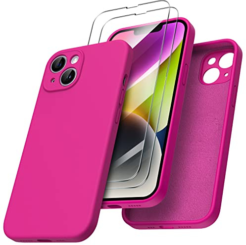 ORNARTO Cover per iPhone 14 Silicone,Antiurto,Rosa Caldo