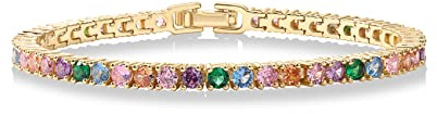 PAVOI 14K Gold Plated Brownish Multi Colored Cubic Zirconia Tennis Bracelet | Yellow Gold Bracelets for Women | 7 Inches