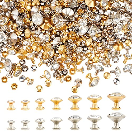 FINGERINSPIRE 280 Sets 7 Größen klare Strassnieten (5~11mm) Platin & Gold Kristallnieten Metall Doppelkappe Strass Nieten Nieten für Leder Kleidung Kunsthandwerk Dekor