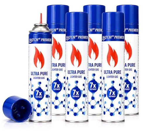 6X 300 ml Feuerzeuggas zum Nachfüllen mit Adaptern | Butangas für Flammbierbrenner | Sturmfeuerzeuge | Stabfeuerzeug | Feuerzeug Gas Nachfüller
