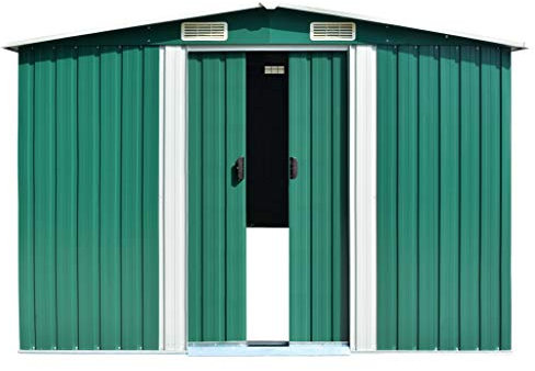 Keketa Abri de jardin en tôle abrite outils de jardin avec 2 portes coulissantes et 2 fenêtres 257 x 298 x 178 cm en métal vert