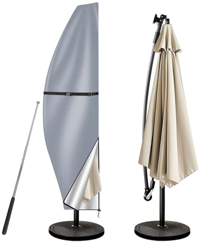 wiipara Parasol Cover with Rod, Parasol Protective Cover fit for Waterproof UV-Block Windproof Large Umbrella Cover with Zip and Storage Bag for Garden Outdoor (Grey, 280x30x81/46(bottom) cm)