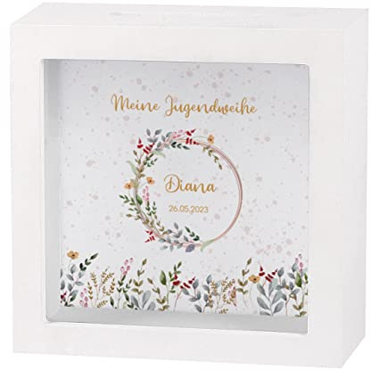 Striefchen® Spardose zur Jugendweihe mit Namen als Geldgeschenk Floral