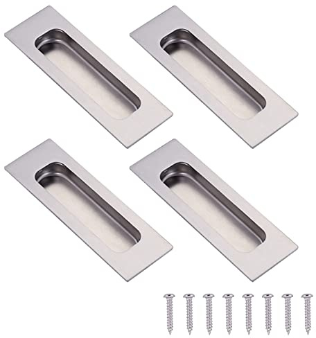 UTMACH 4 Pezzi Maniglia da Incasso Porta Scorrevole Maniglie Porte Incasso Rettangolari Maniglia Invisibile Porta in Acciaio Inox con Viti per Cassetti Armadio Argento,12 * 4cm